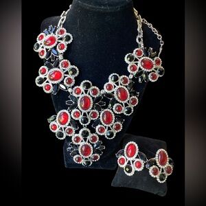 Vintage Carlo Zini Collectors Item Red & Black Necklace & Earrings